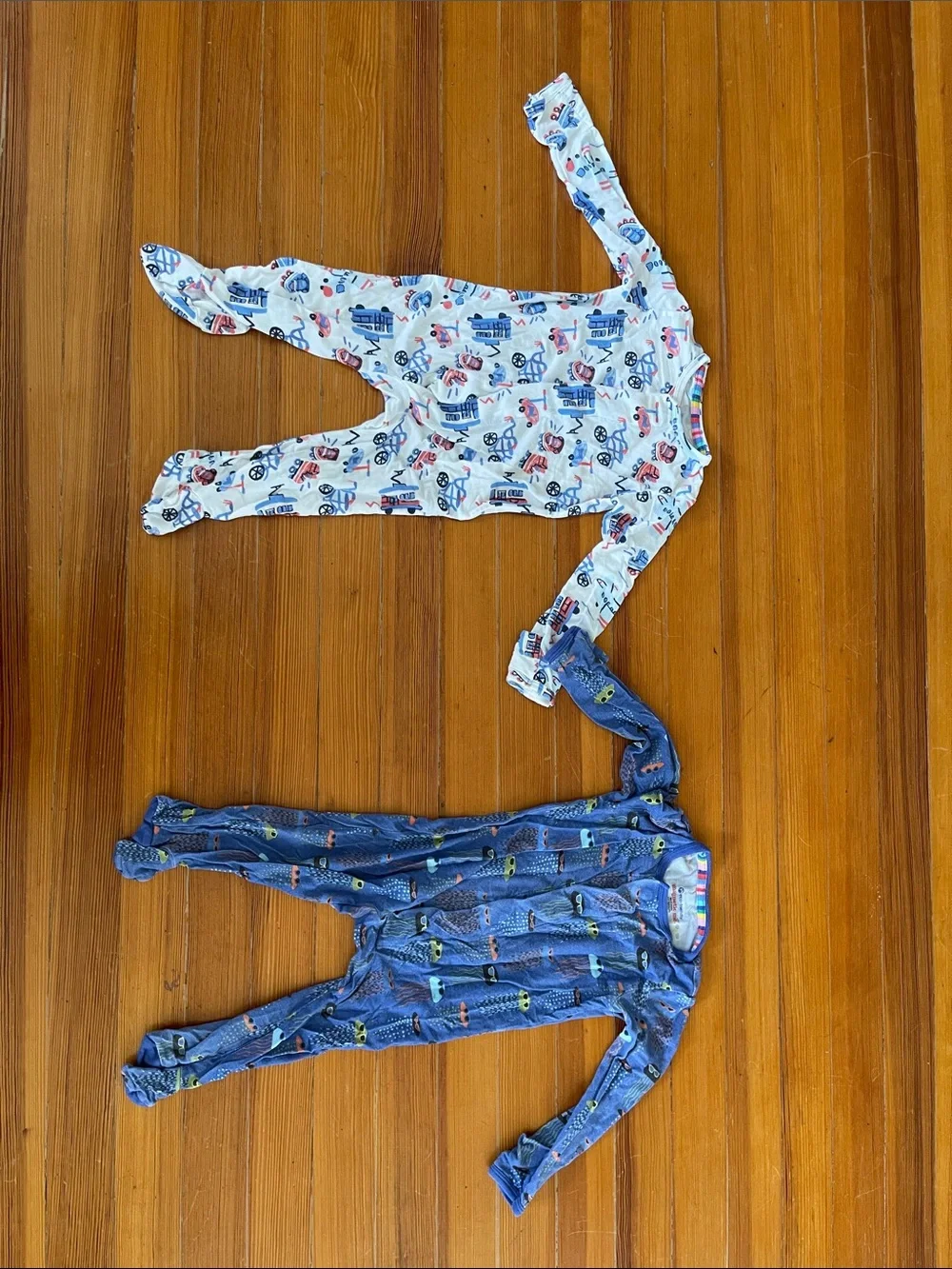 Magnetic Me Blue and White Kids Footed One-Pieces - 3-6 months